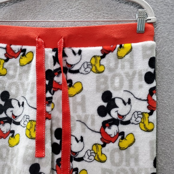 Disney Women Sleepwear Large White Pajama Pants Fuzzy Teddy Bear Mickey Mouse - Picture 2 of 8
